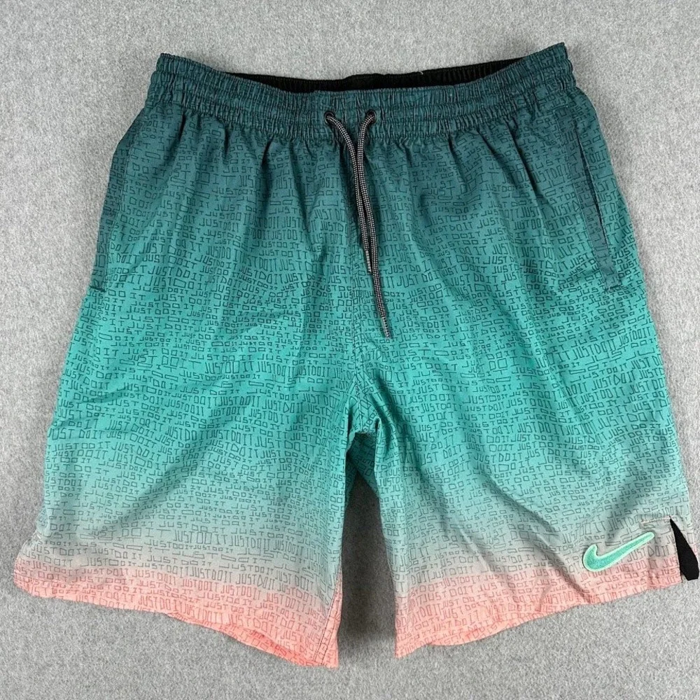 Nike Mens Ombre Swim Trunks Teal Green Pink Board Shorts Just Do It Size‎ Large